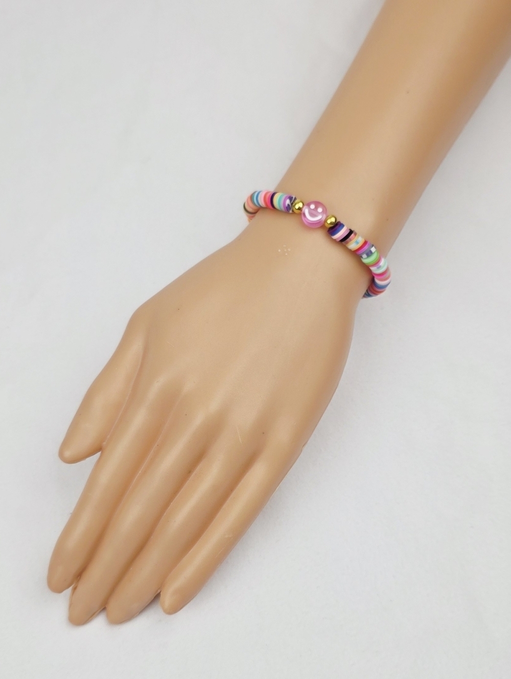 Handmade Clay Bead Multi Color Smiley Face Bracelet